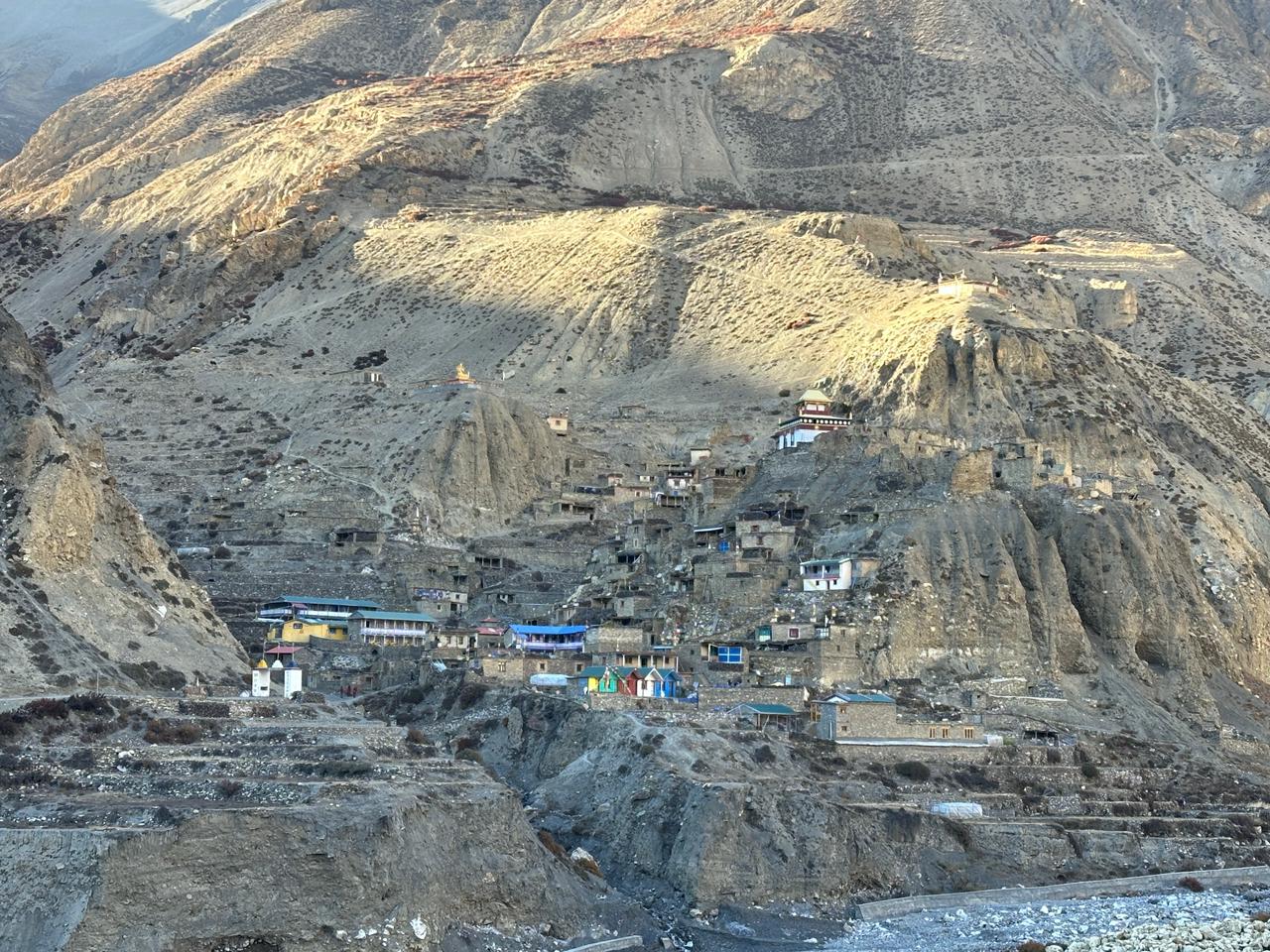 Remote Nar Village in the Nar Phu Valley with a rugged Himalayan landscape.