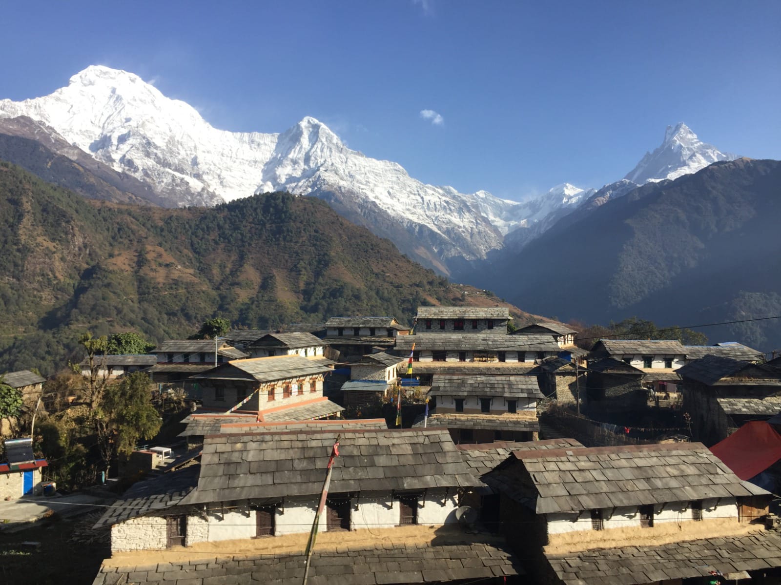 Ghandruk Village with traditional stone houses and Himalayan mountain views